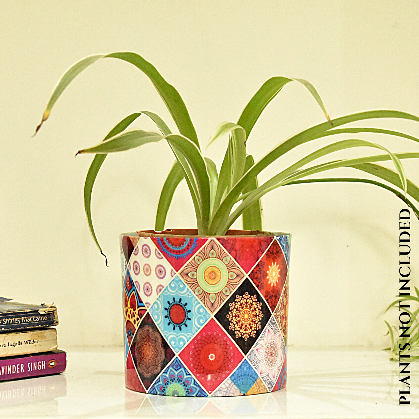 Multicolor Motif Design Metal Pot With Metal Stand | Home & Garden | 5 Inches