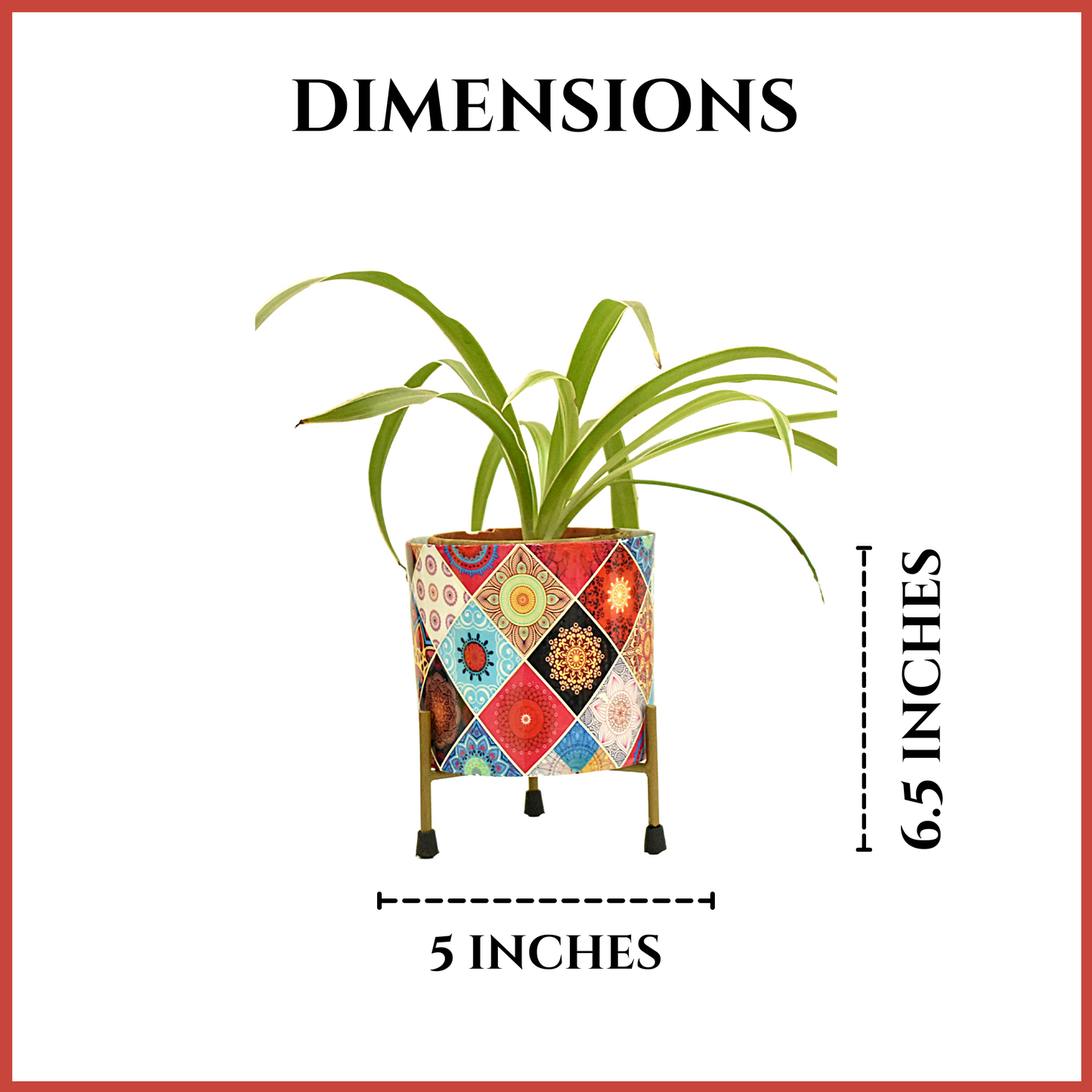 Multicolor Motif Design Metal Pot With Metal Stand | Home & Garden | 5 Inches