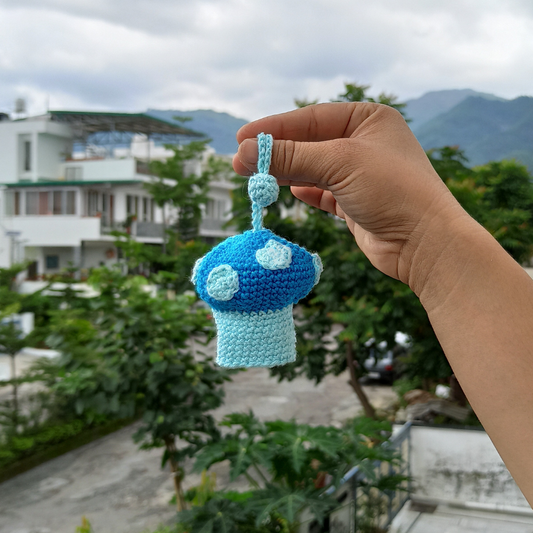 Mushroom Shape Amigurumi Crochet Handmade Retractable Key Chain or Charms | Blue | Home BAEsic