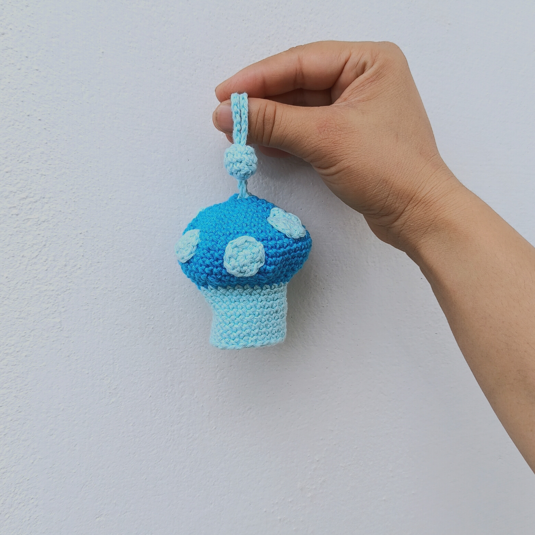 Mushroom Shape Amigurumi Crochet Handmade Retractable Key Chain or Charms | Blue | Home BAEsic