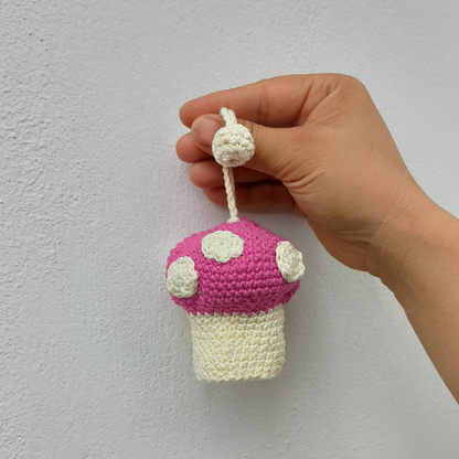 Mushroom Shape Amigurumi  Crochet Handmade Retractable Key Chain or Charms | Pink | Home BAEsic