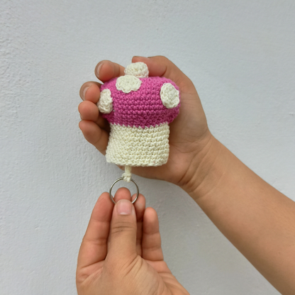 Mushroom Shape Amigurumi  Crochet Handmade Retractable Key Chain or Charms | Pink | Home BAEsic