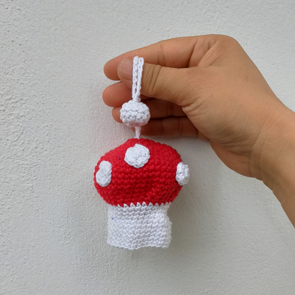 Mushroom Shape Amigurumi Crochet Handmade Retractable Key Chain or Charms | Red | Home BAEsic