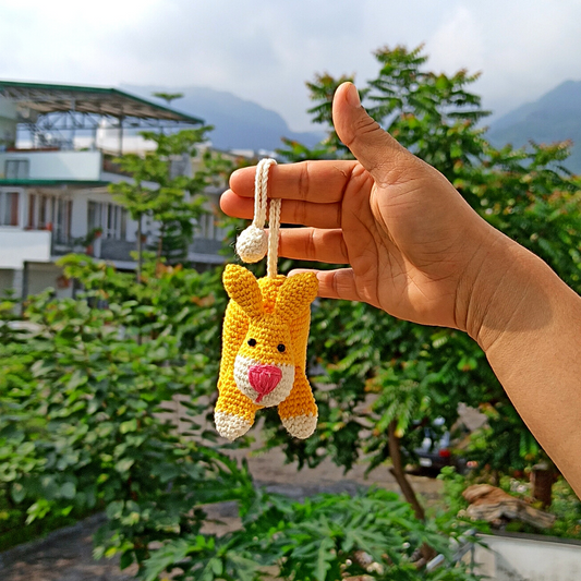 Rabbit Shape Amigurumi Crochet Handmade Retractable Key Chain or Charms | Yellow | Home BAEsic