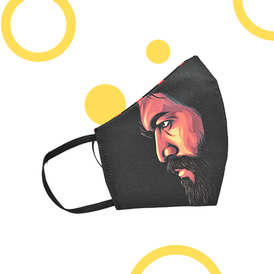 Rocky Bhai Mask With Ear Mount Elastic Loops - Unisex - Reusable & Washable (PACK OF 2) SIZE LARGE