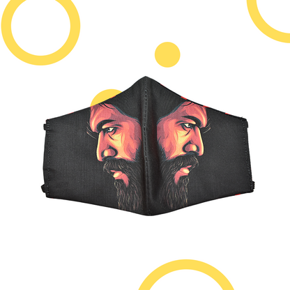 Rocky Bhai Mask With Ear Mount Elastic Loops - Unisex - Reusable & Washable (PACK OF 2) SIZE LARGE