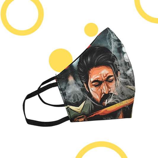 Rocky Bhai Mask With Ear Mount Elastic Loops - Unisex - Reusable & Washable (PACK OF 2) SIZE LARGE