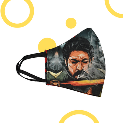 Rocky Bhai Mask With Ear Mount Elastic Loops - Unisex - Reusable & Washable (PACK OF 2) SIZE LARGE