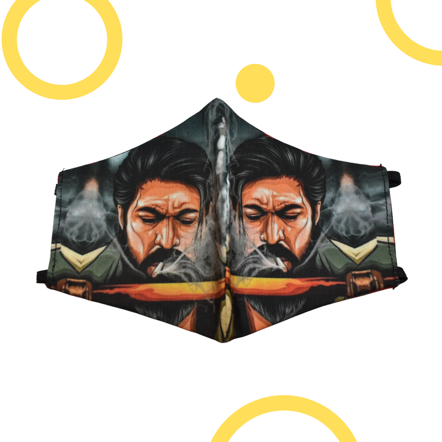 Rocky Bhai Mask With Ear Mount Elastic Loops - Unisex - Reusable & Washable (PACK OF 2) SIZE LARGE