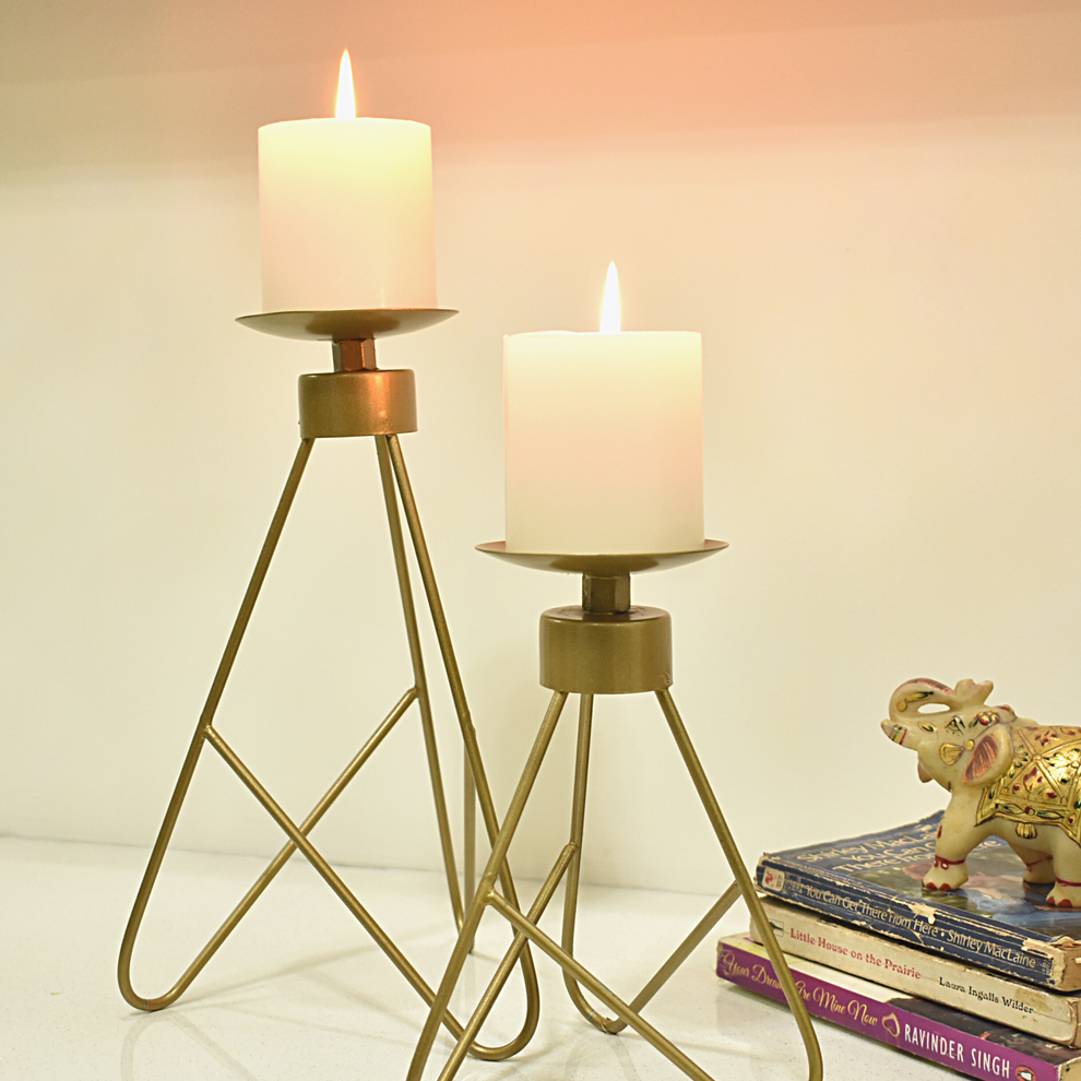 Elegant Triangle Metal Candle Stand Set of 2| Home Decor – Home BAEsic