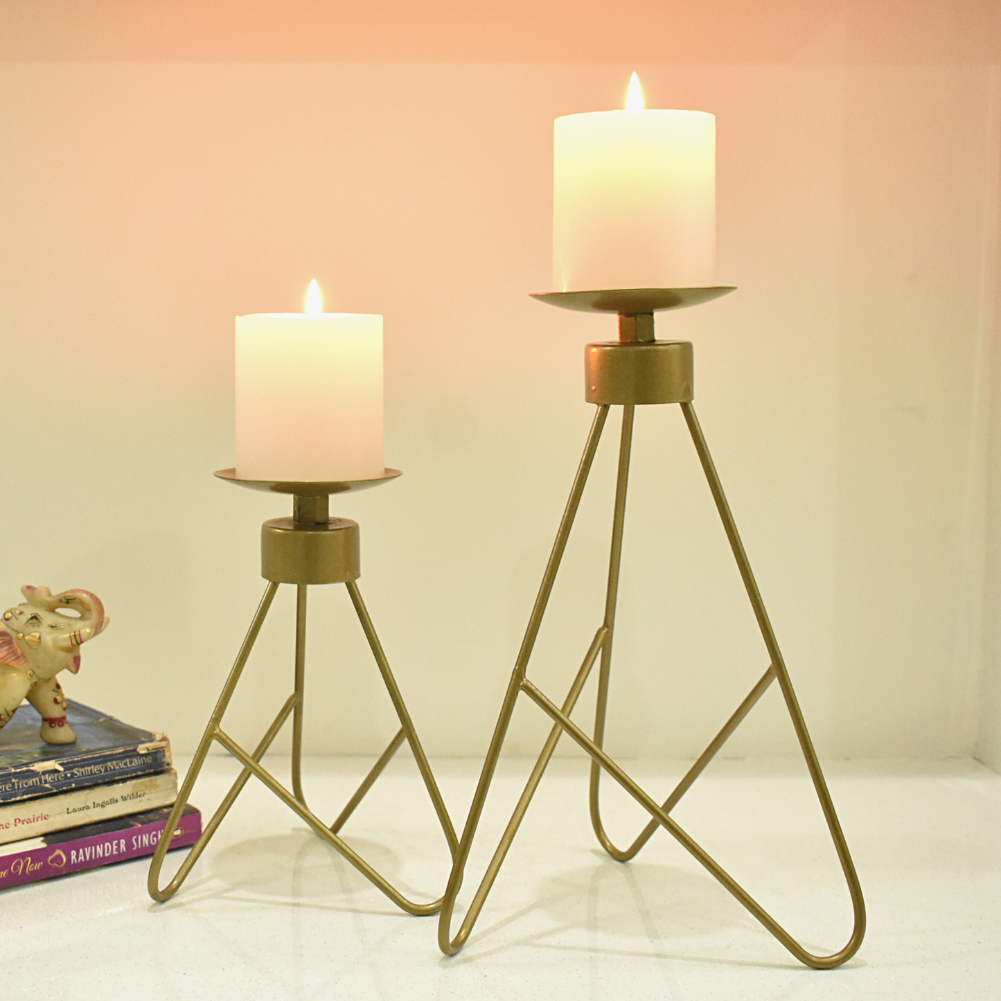 Triangle Shape Metal Candle Stand For Indoor & Outdoor Home Decor - Set of 2