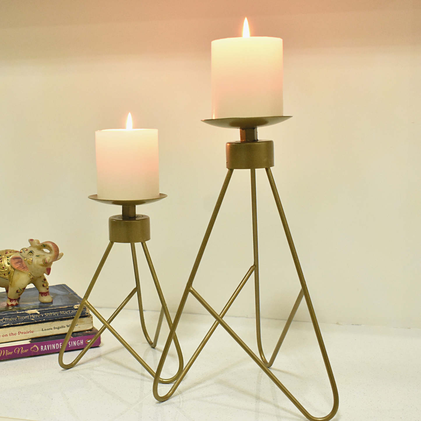 Triangle Shape Metal Candle Stand For Indoor & Outdoor Home Decor - Set of 2