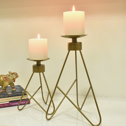 Triangle Shape Metal Candle Stand For Indoor & Outdoor Home Decor - Set of 2