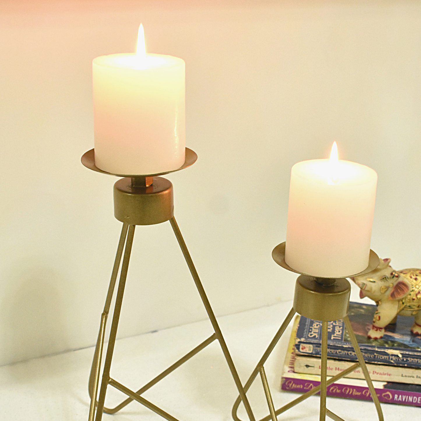 Triangle Shape Metal Candle Stand For Indoor & Outdoor Home Decor - Set of 2