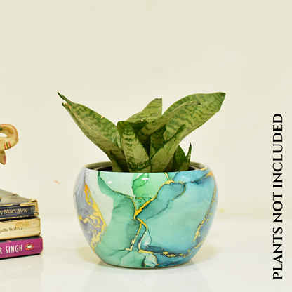 turquoise indoor plant pot Buy Turquoise Gold Indoor Metal Planter with Stand
