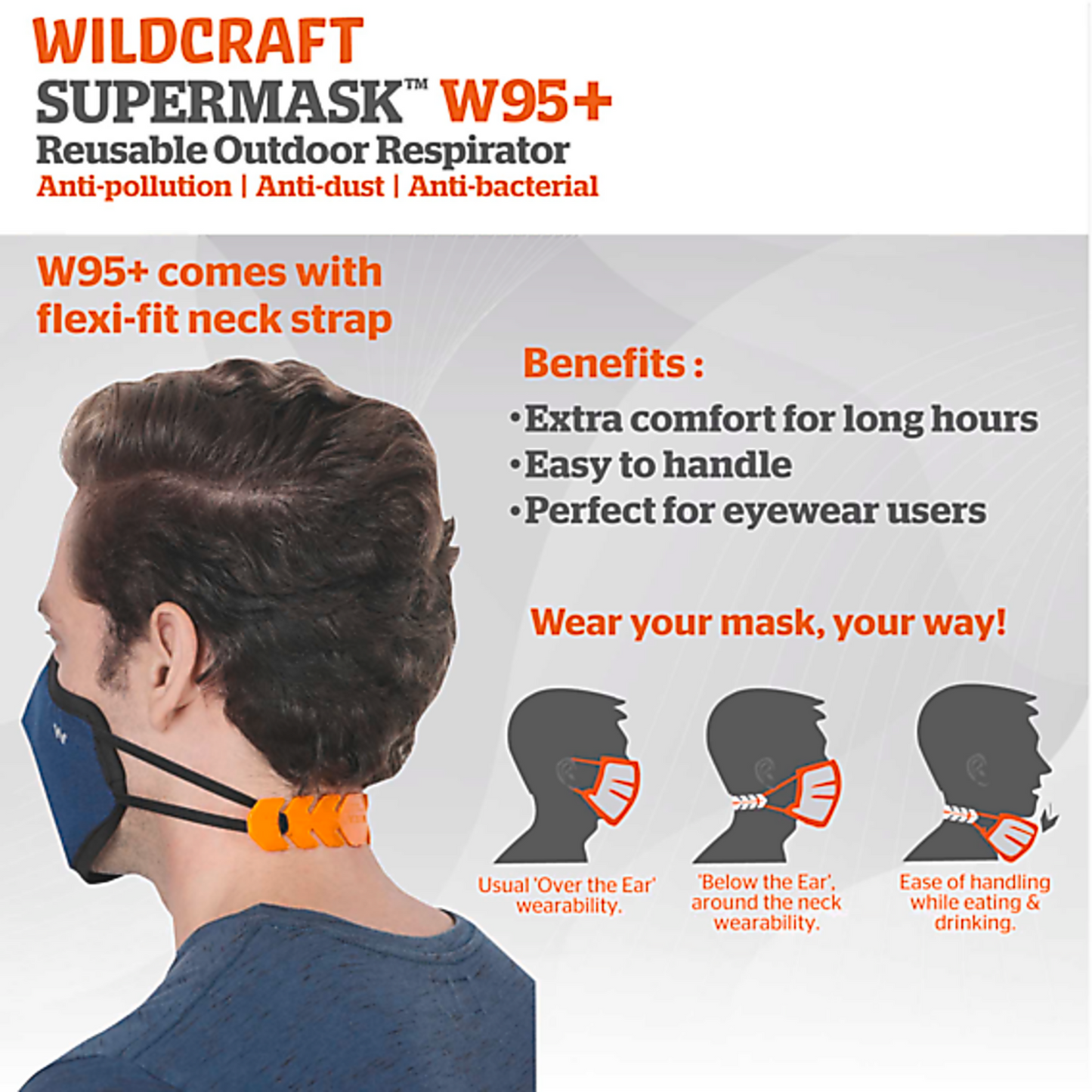 Wildcraft SUPERMASK W95+ Reusable Outdoor Respirator With Neckband - SIZE LARGE- SUBLIMATION TRIZI BLACK (PACK OF 3)