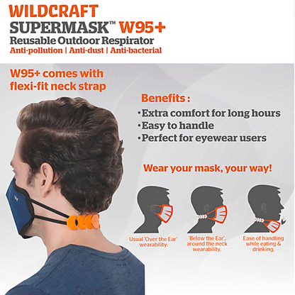 Wildcraft SUPERMASK W95+ Reusable Outdoor Respirator With Neckband - SIZE LARGE- SUBLIMATION TRIZI BLACK (PACK OF 3)