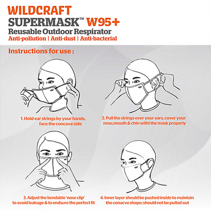 Wildcraft SUPERMASK W95+ Reusable Outdoor Respirator With Neckband - SIZE LARGE- SUBLIMATION TRIZI BLACK (PACK OF 3)