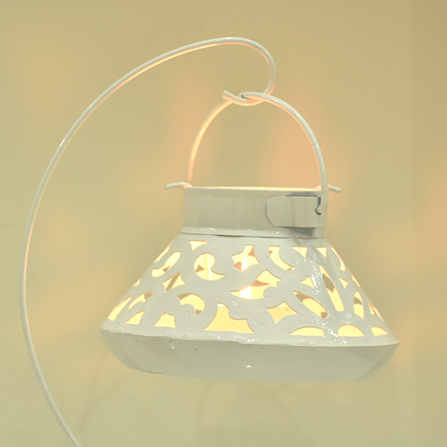 Handcrafted Jali Design Metal Tealight Lantern For Home Decor - Pearl White