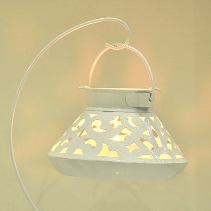 Handcrafted Jali Design Metal Tealight Lantern For Home Decor - Pearl White