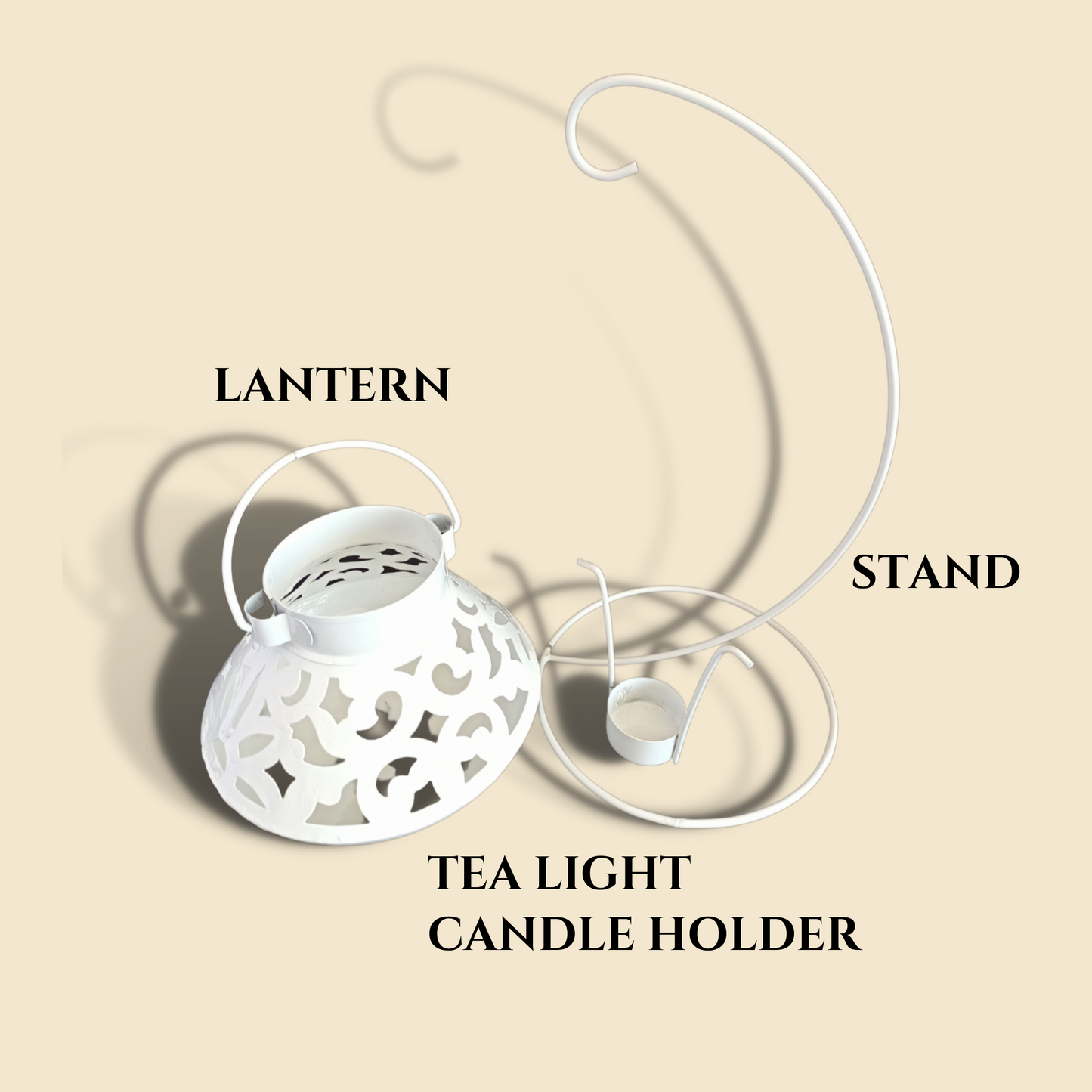 Handcrafted Jali Design Metal Tealight Lantern For Home Decor - Pearl White